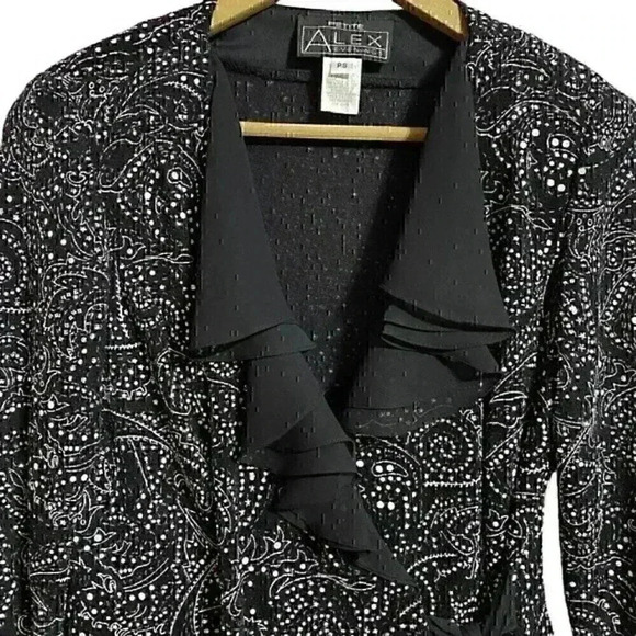 Alex Evenings Blouse Petite Black Embellished Wrap Style Holiday Party New Year - Picture 3 of 8